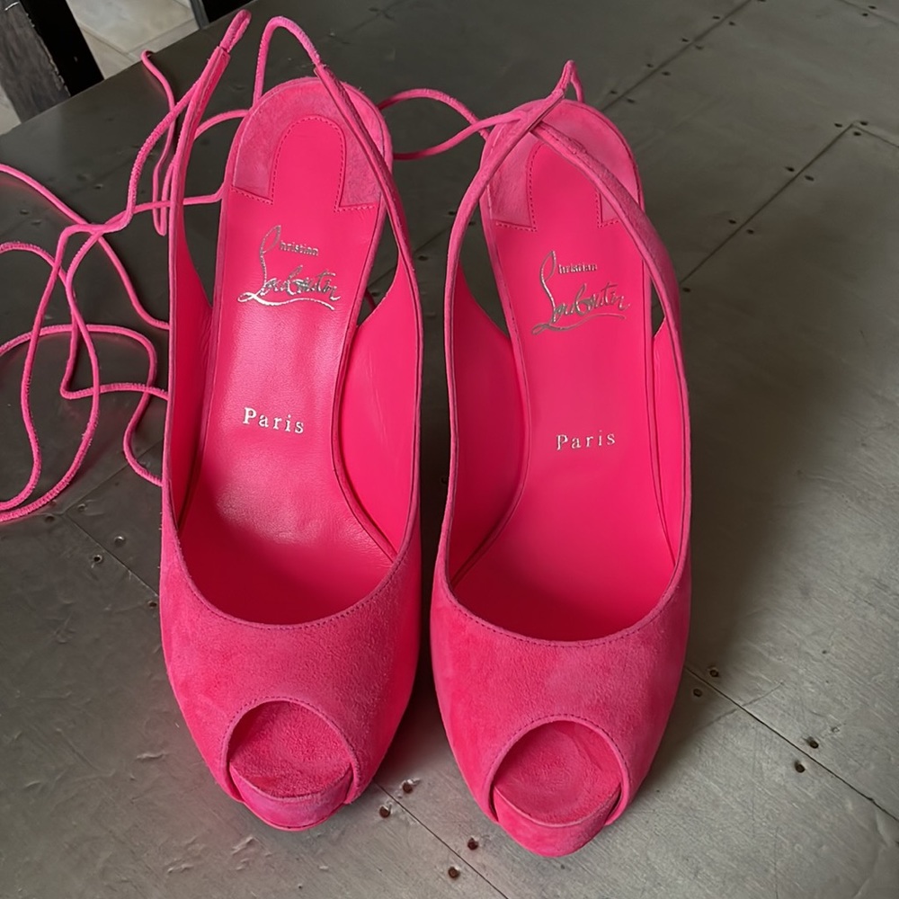 Christian Louboutin lace nvp pink suede platform stiletto sz 38.5 120mm poupidou - Picture 3 of 10